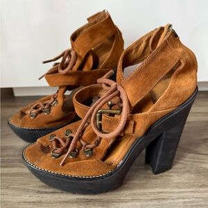 Polo Ralph Lauren Vintage-Inspired Suede Lace-Up Platform Sandals MADE‎ IN SPAIN